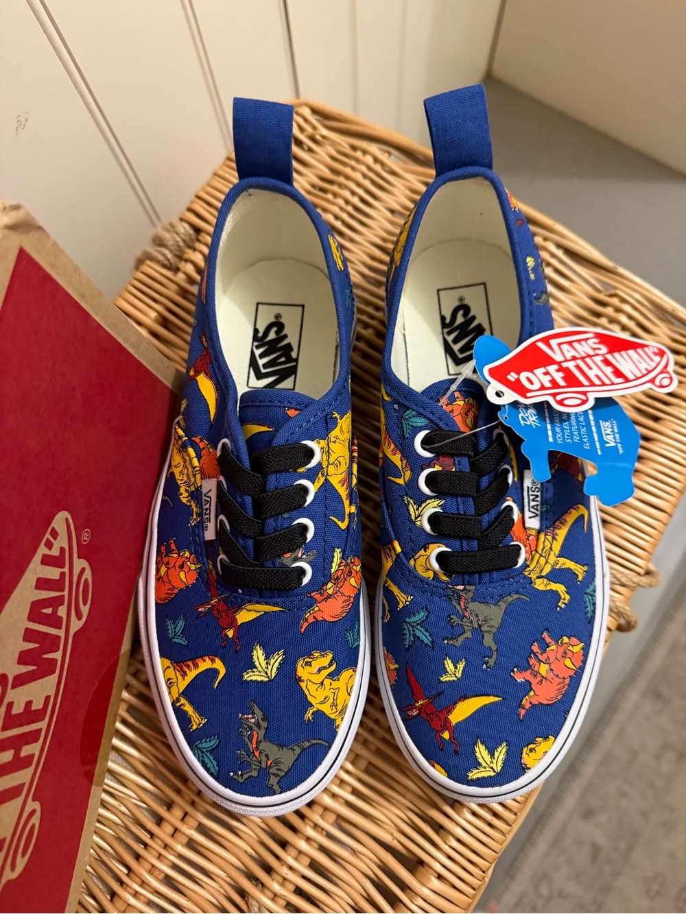 NWT | Vans Kids Authentic Slip-On - Navy Dinosaur Print - Picture 2 of 4
